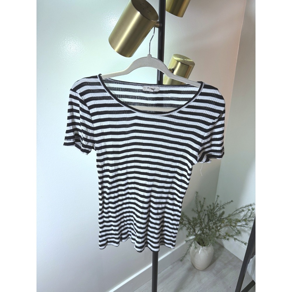 Madewell tee ribbed breton stripe black white french romantic fall layering med